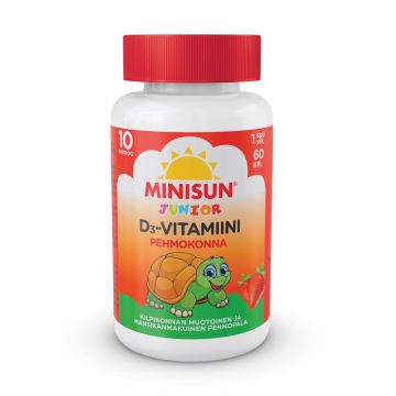 Minisun D-vitamiini Pehmokonna Mansikka 10 mikrog 60 purutabl