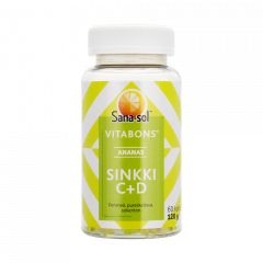 Sana-Sol Vitabons Sinkki+C+D-vitamiini   Ananas 60 kpl